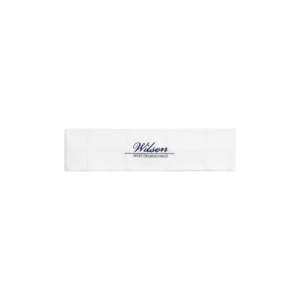 Wilson WSP Jacquard Tennis Headband in Bright White with embroidered logo and sweat-management design