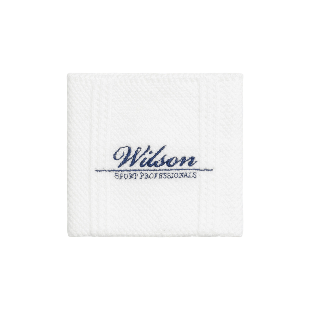 Wilson WSP Jacquard Tennis Wristband in Bright White with embroidered Wilson branding