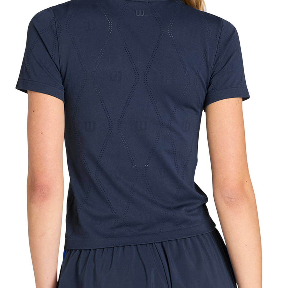 Wilson Women's Pro Seamless Top in Classic Navy with engineered mesh ventilation