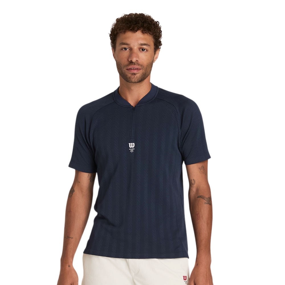 Wilson Game Point Seamless Polo Classic Navy with engineered ventilation and zip placket