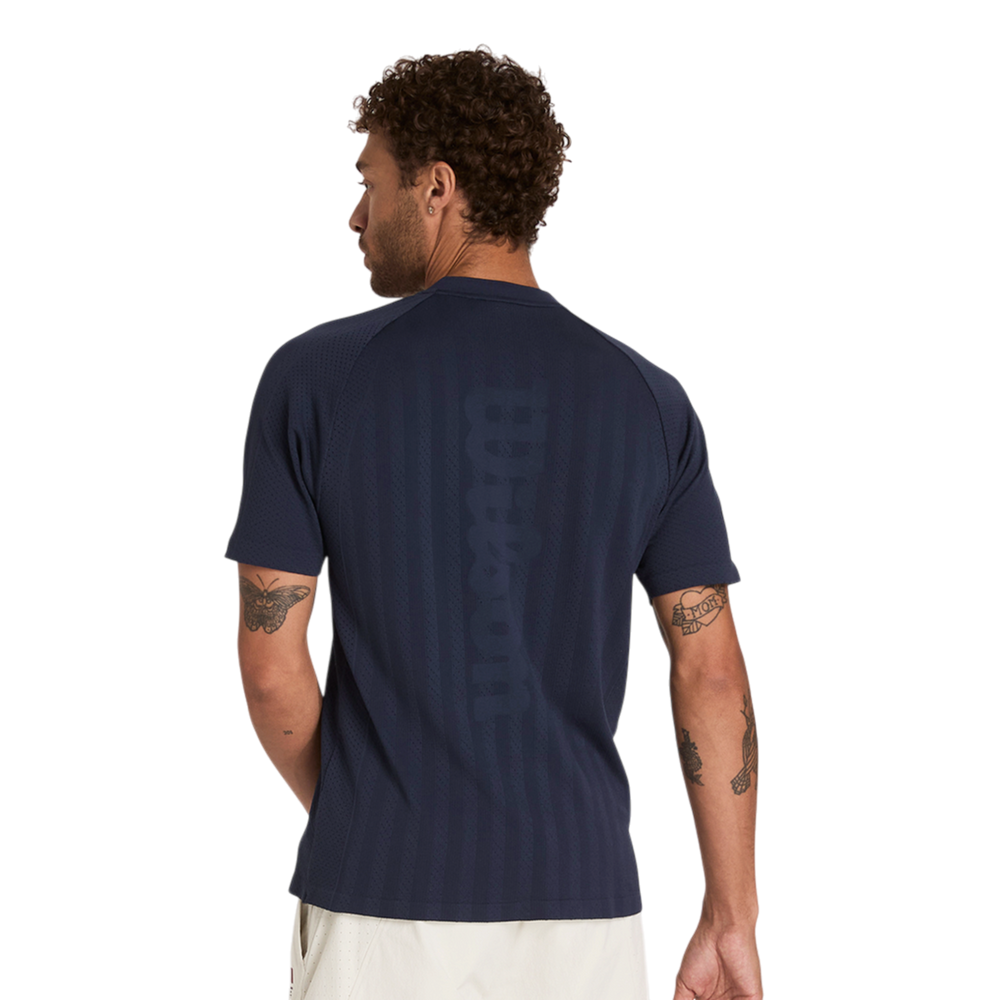 Wilson Game Point Seamless Polo Classic Navy with engineered ventilation and zip placket