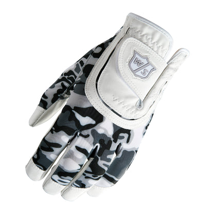Wilson Staff Fit All Junior Golf Glove, White/Black/Grey Camo Print