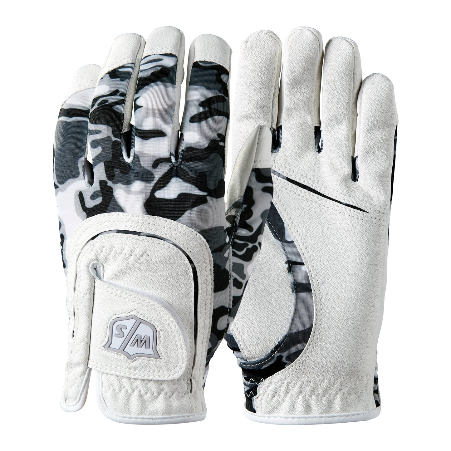 Wilson Staff Fit All Junior Golf Glove, White/Black/Grey Camo Print