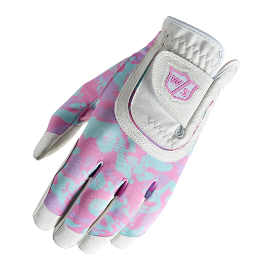 Wilson Staff Fit All Junior Golf Glove, White/Pink Camo Print
