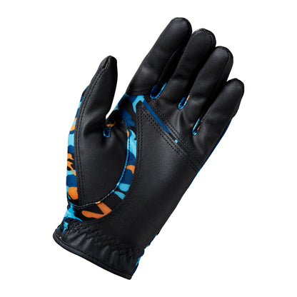 Wilson Staff Fit All Junior Golf Glove, Blue/Orange/Black Camo Print